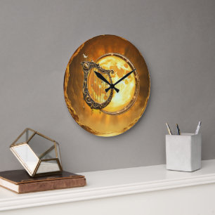 Celestial Harp of the Golden Moon Large Clock