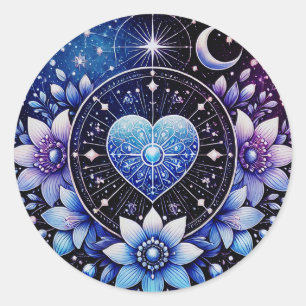 Celestial Heart Sticker with Mystical Flowers