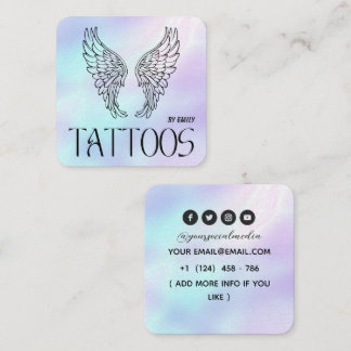 Celestial heaven wing Tattoo Salon Holographic Square Business Card