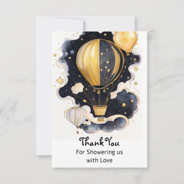  Celestial Hot Air Balloon Baby Shower Thank You Card (Front)