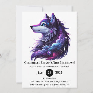 Celestial Howl Wolf Birthday Invitation