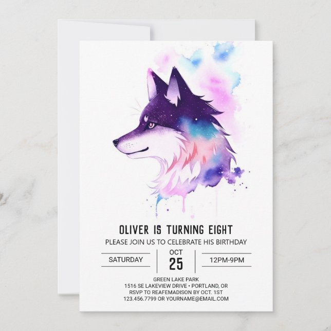 Celestial Howling Wolf's Birthday Invitation (Front)