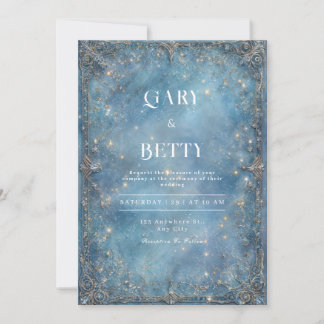 Celestial Ice Blue Stardust Wedding Invitation