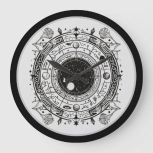 Celestial Impressions: Black and White Astrology Large Clock