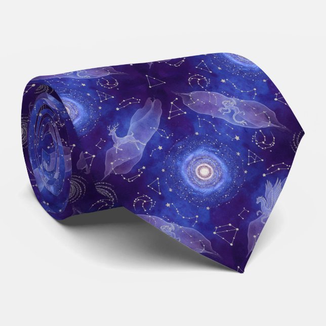 Celestial Indigo Watercolor Space Constellation Tie (Rolled)