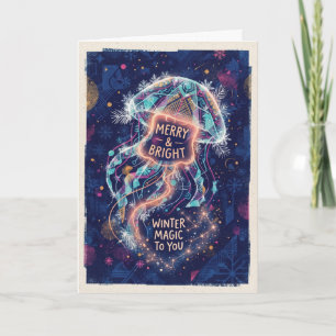 Celestial Jellyfish Merry Bright Christmas Card