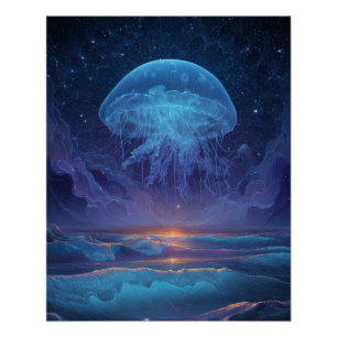 Celestial Jellyfish Ocean Sky Fantasy Art Poster