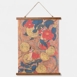 Celestial Journey in Gold and Camellia Hanging Tapestry