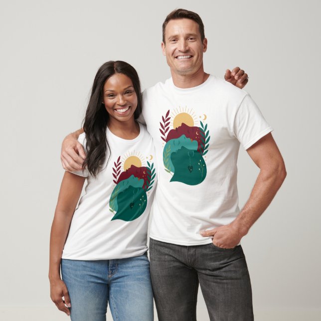 Celestial Kin Abstract Faces, Boho Sun Moon Botani T-Shirt (Unisex)