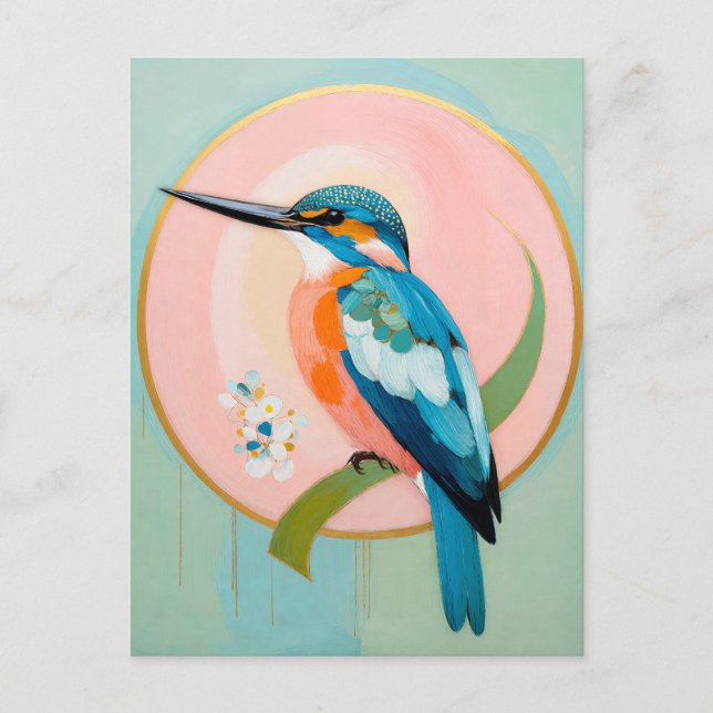 Celestial Kingfisher: A Study in Azure and Gold Postcard (Front)