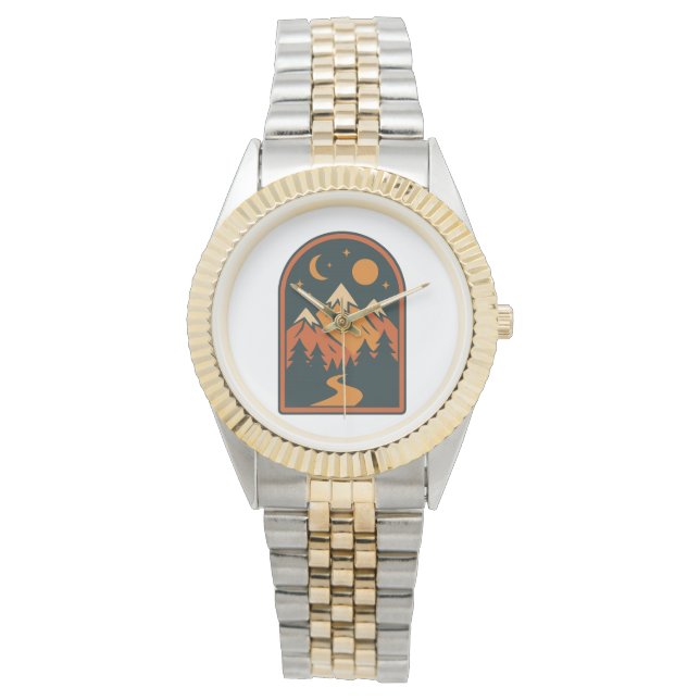 Celestial Landscape Unisex Two-Tone Bracelet Watch (Front)