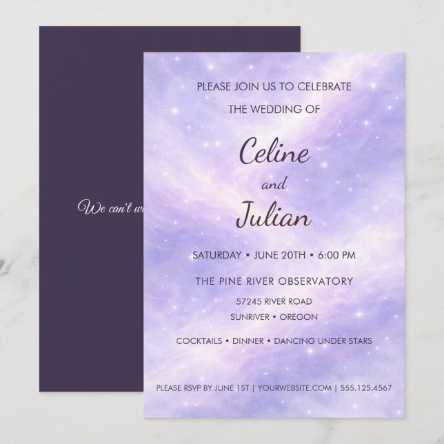 Celestial Lavender Nebula Under the Stars Wedding  Invitation (Front/Back)