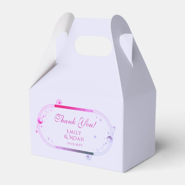 Celestial Lavender Pink Sun Moon Stars Wedding Favour Box (Front Side)