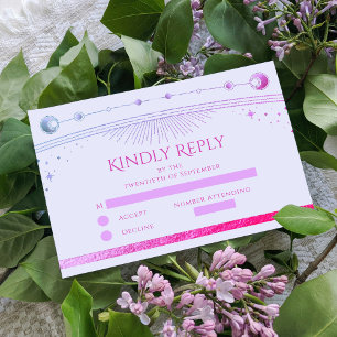 Celestial Lavender Pink Sun Moon Stars Wedding RSVP Card