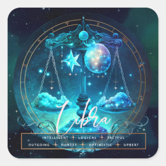 Celestial Libra Symbol Fantasy Ehereal Blue Zodiac Square Sticker