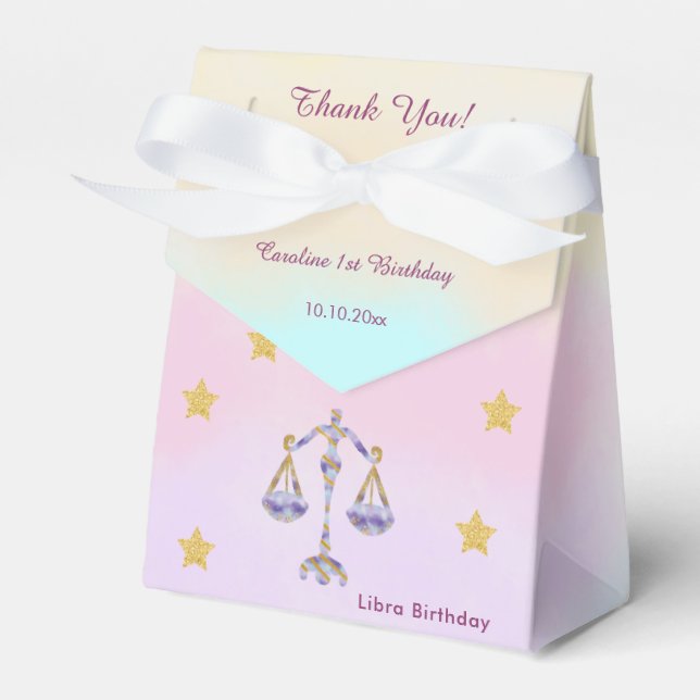 Celestial Libra Watercolor | 1st Birthday Favour Box (Front Side)