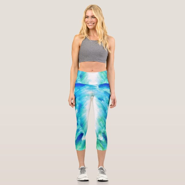 Celestial Light Burst Abstract Art Print  Capri Leggings (Front)