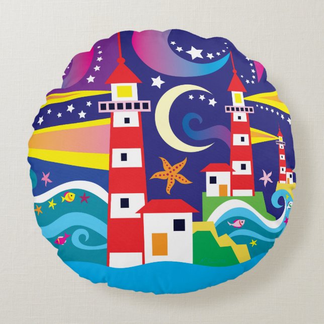 Celestial Lighthouses Round Cushion (Front)