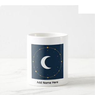 Celestial Line Art Custom Name Mug - Indigo & Gold