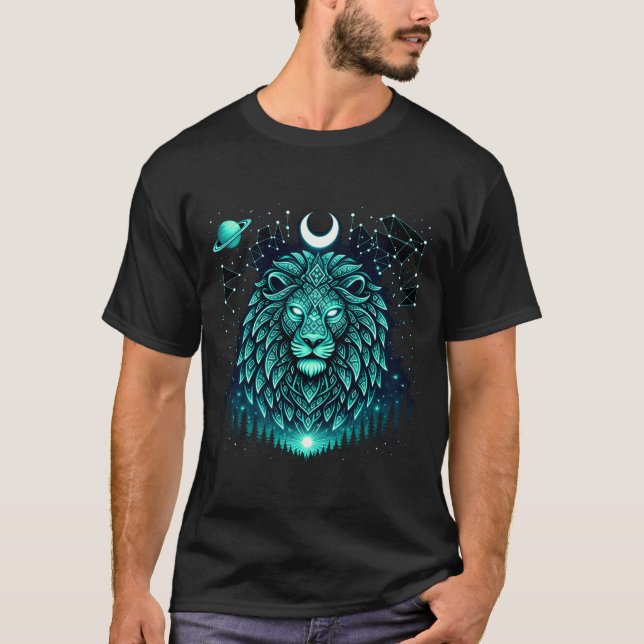 Celestial Lion – Cosmic King Wildlife Galaxy Tee (Front)