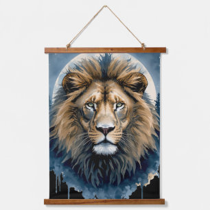 Celestial Lion Watercolor Moonlit Lion Spirit A Hanging Tapestry