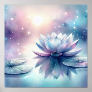 Celestial Lotus Bloom Water Lily Spiritual Cosmic Poster