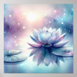 Celestial Lotus Bloom Water Lily Spiritual Cosmic Poster