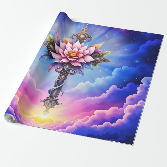 Celestial Lotus Cross  Wrapping Paper (Unrolled)