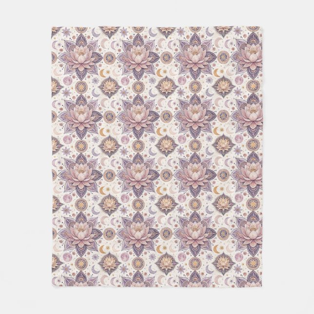 Celestial Lotus Mandala Spiritual Design Pattern Fleece Blanket (Front)