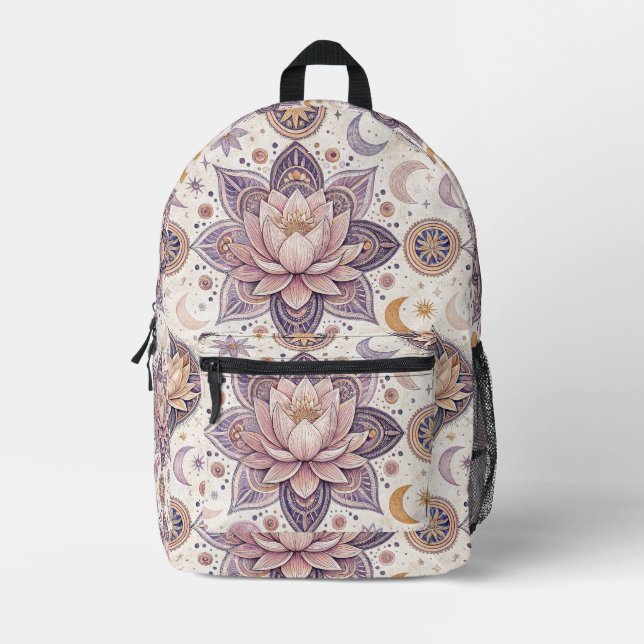 Celestial Lotus Mandala Spiritual Design Pattern Printed Backpack (Front)