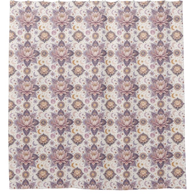 Celestial Lotus Mandala Spiritual Design Pattern Shower Curtain (Front)