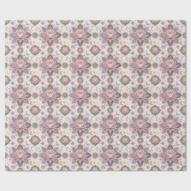 Celestial Lotus Mandala Spiritual Design Pattern Wrapping Paper (Flat)