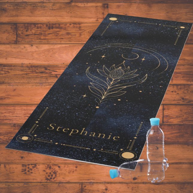 Celestial Lotus Monogram Gold Glitter Navy Elegant Yoga Mat (Celestial Lotus Yoga Mat)