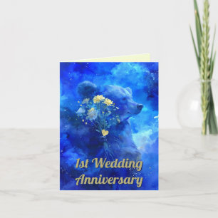 Celestial Love Bear Stars 1st Wedding Anniversary Card