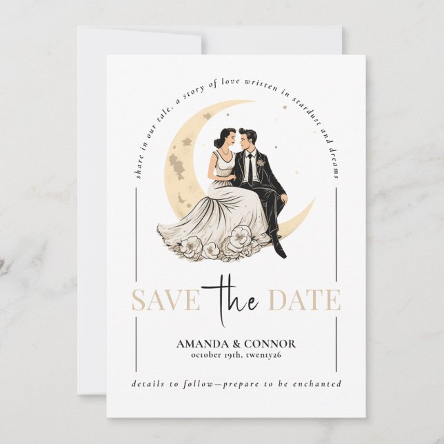 Celestial Love: Elegant Waxing Moon Save the Date  Invitation (Front)