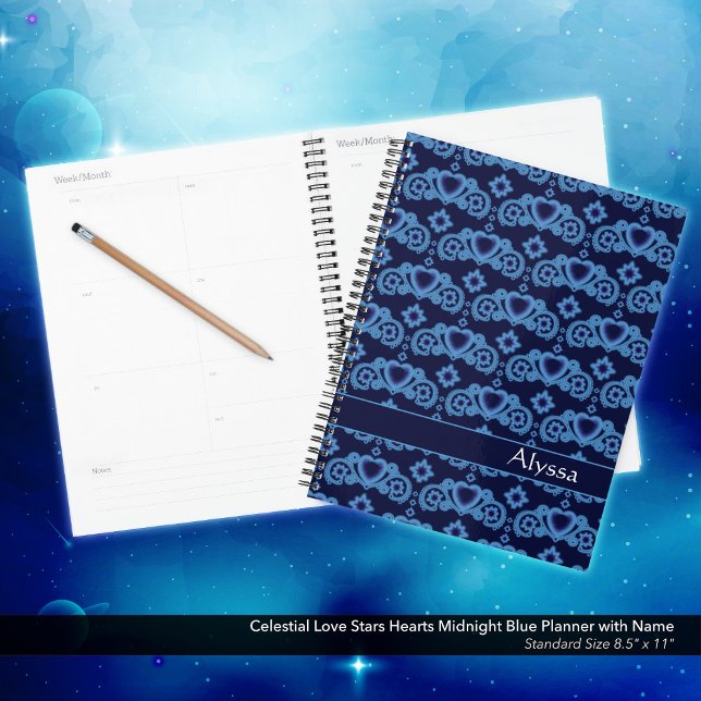 Celestial Love Stars Hearts Name Midnight Blue Planner (Celestial Love Stars and Hearts Midnight Blue Planner Personalized with Your Name. )