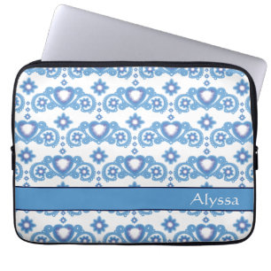 Celestial Love Stars Hearts White Pattern Name Laptop Sleeve