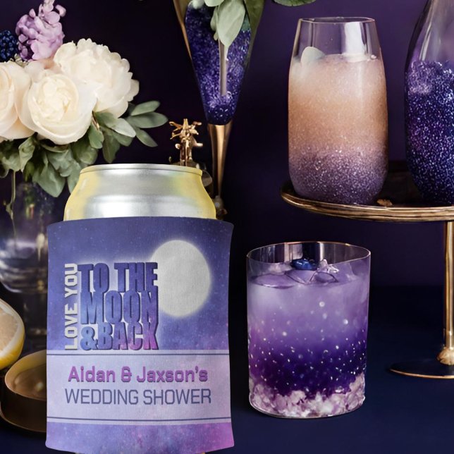 Celestial Love You to the Moon Wedding Shower Can Cooler (Creator Uploaded)
