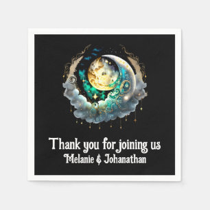 Celestial lunar moon black green starry night napkin