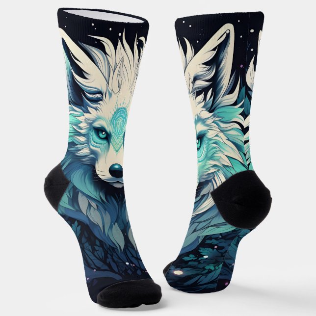 Celestial Lunar Wild Wolf Socks (Angled)