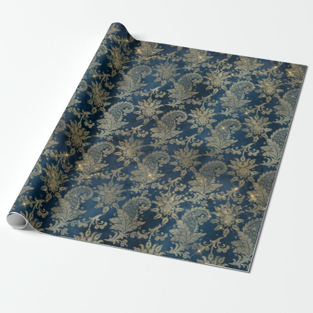 celestial magic golden floral pattern wrapping paper (Unrolled)
