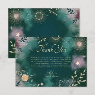 Celestial Magic Moon & Stars Emerald Wedding Thank You Card