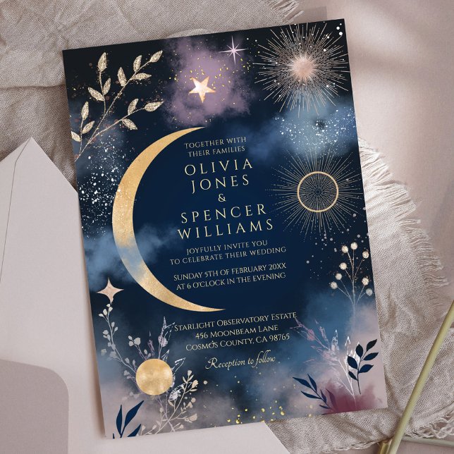 Celestial Magic Moon & Stars Wedding Invitation (Creator Uploaded)