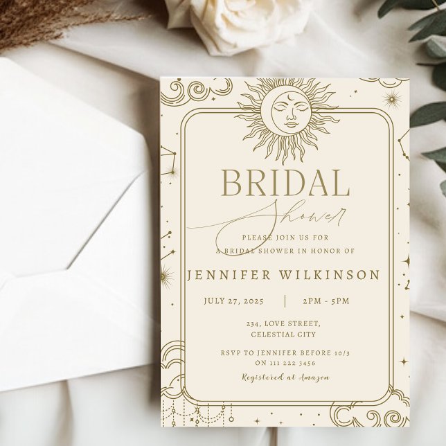Celestial Magical Mystical Moon Star Bridal Shower Invitation (Celestial Magical Mystical Moon Star Bridal Shower Invitation)