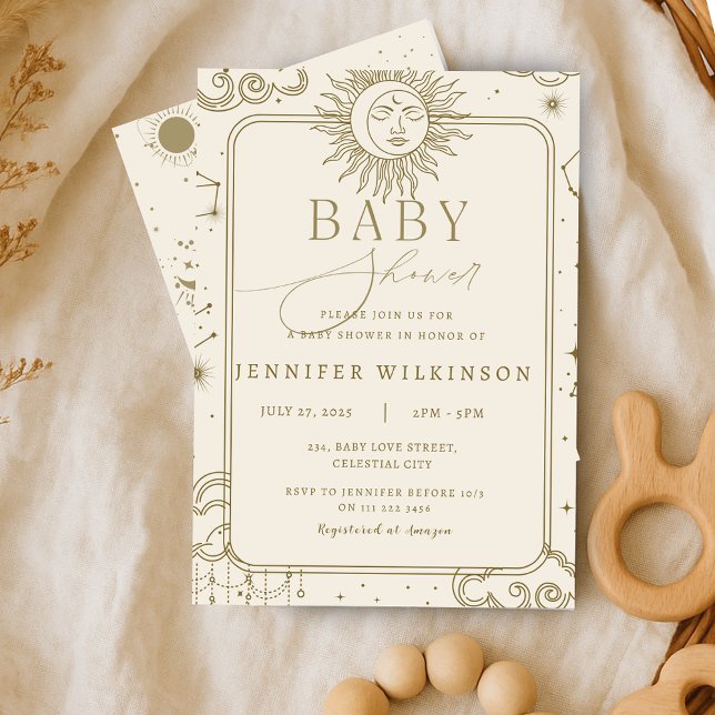 Celestial Magical Mystical Moon Stars Baby Shower Invitation (Celestial Magical Mystical Moon Stars Baby Shower Invitation)