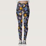 Celestial Magical Pattern Moon Stars Sun Black Leggings<br><div class="desc">Whimsical celestial mixed media pattern with moons stars,  and suns,  in yellow,  blue,  and purple colours with faux blue glitter and watercolor effects.</div>