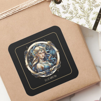 Celestial Maiden Modern Script Zodiac Symbol Virgo Square Sticker