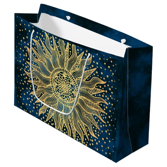 Celestial Mandala Boho Gold Sun Large Gift Bag (Front Angled)