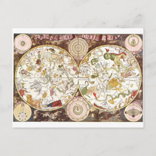 Celestial map from the 17th century postcard