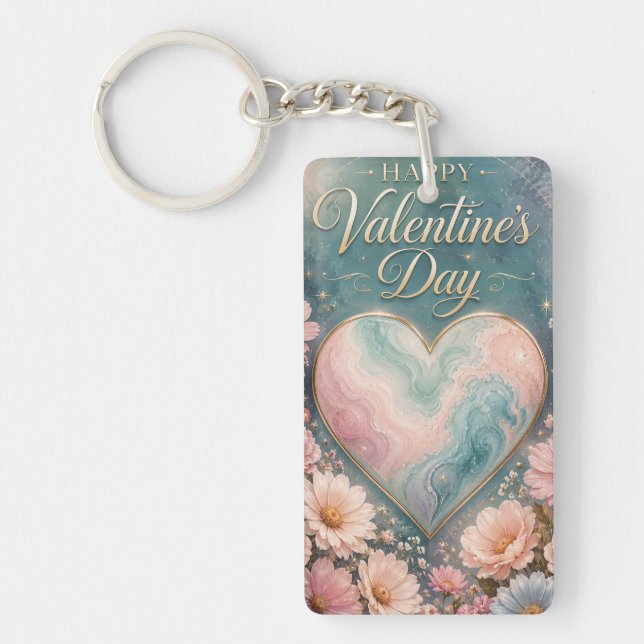 Celestial Marble Heart Valentine Garden Key Ring (Front)